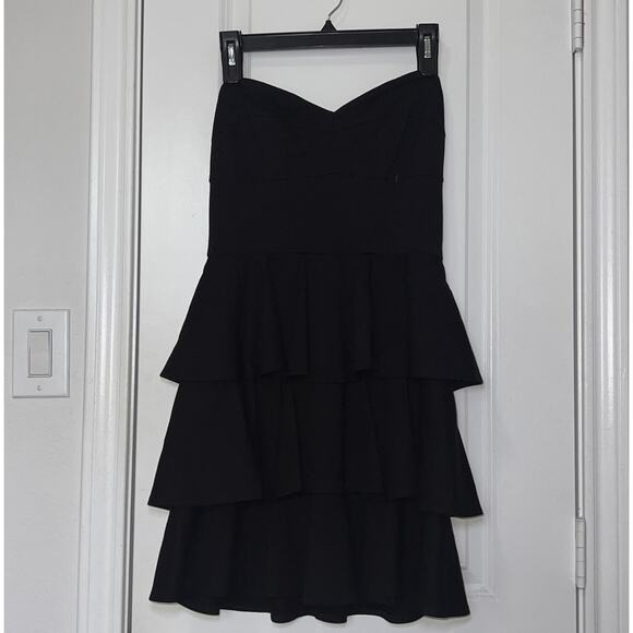 Amanda Uprichard Dresses & Skirts - Amanda Uprichard Mini Dress Size M Black Strapless Tiered Ruffle Cotton Blend